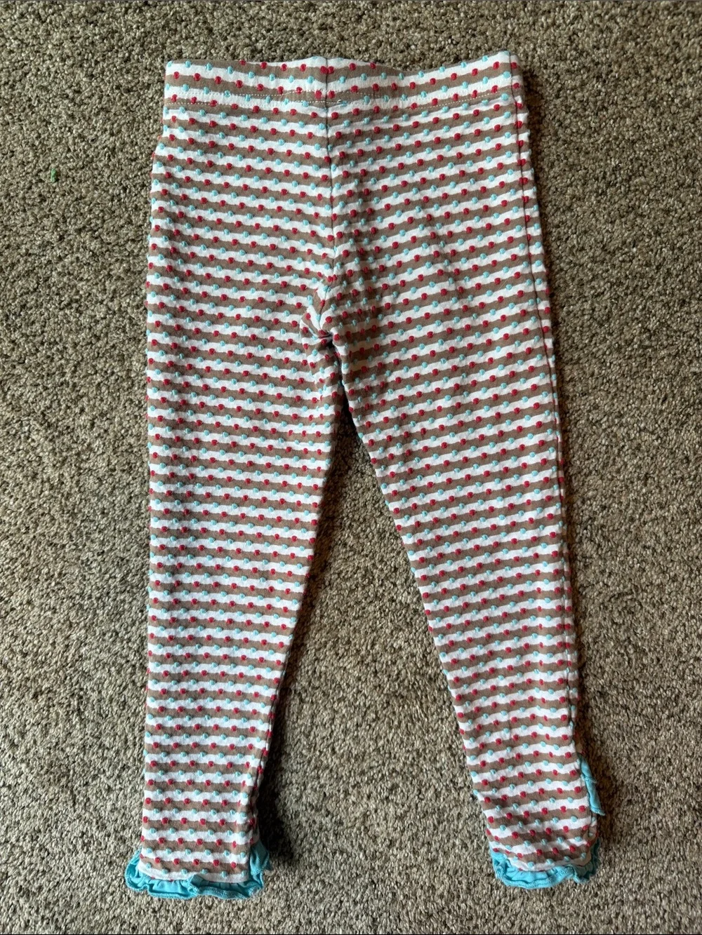 Matilda Jane | White Leggings with Red, Brown & Aqua Dot Stripes